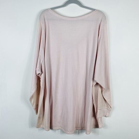 Torrid Plus Size 6X Girlfriend V-Neck Long Sleeve Tee Top Pink Cotton Blend - Picture 4 of 7
